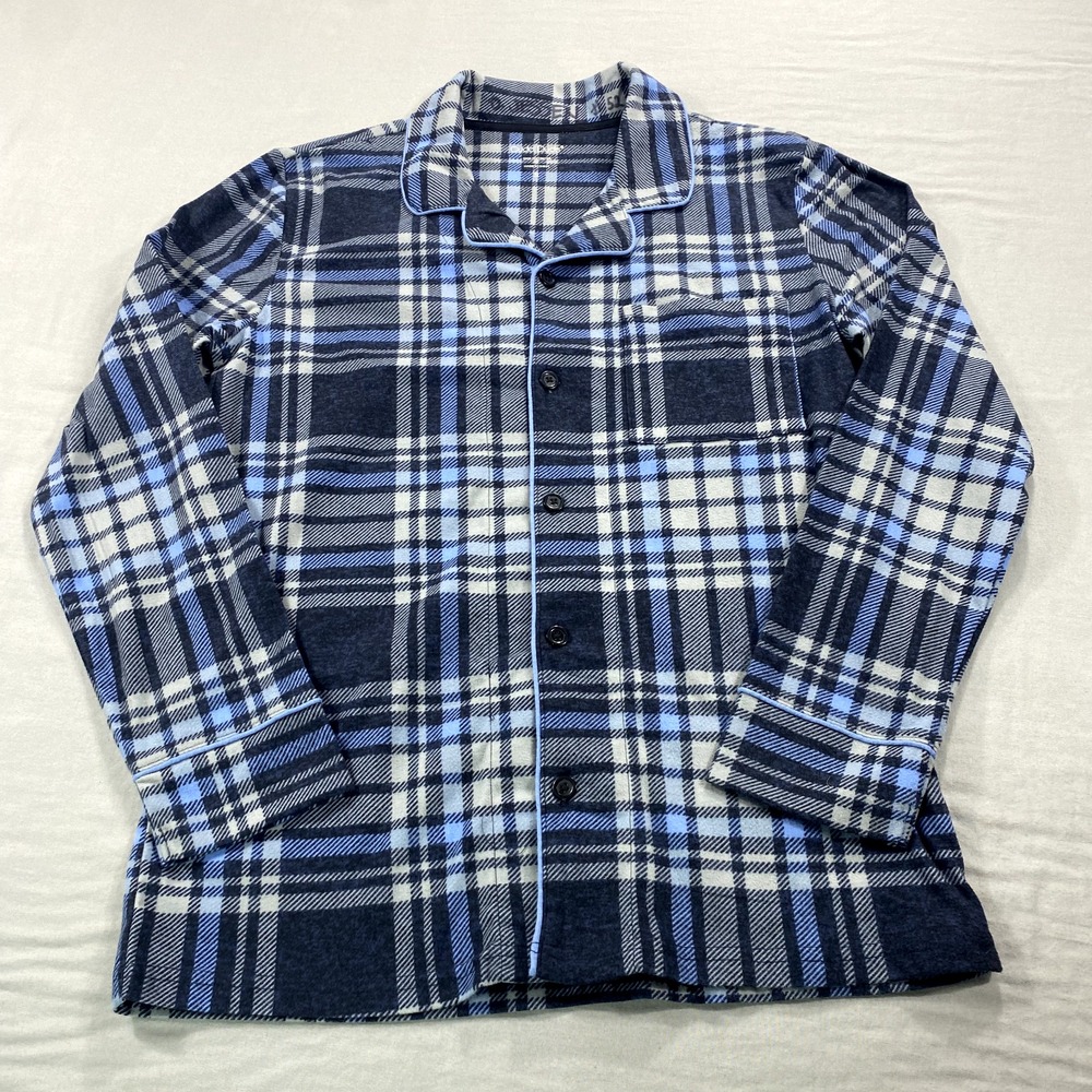 Cuddl Duds Pajama Shirt Adult Small Blue Plaid Cozy Lodge Fleece Button Up Top